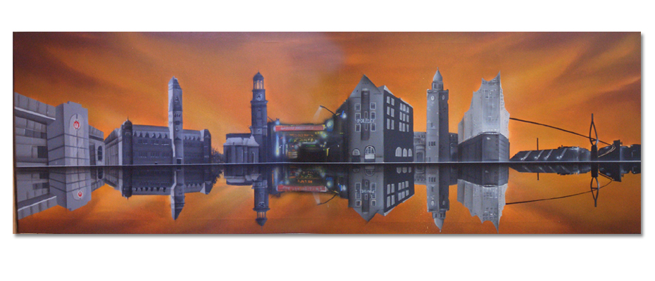 200cm x 120cm Hamburg in Mischtechnik Acryl und Spr&uuml;hlack